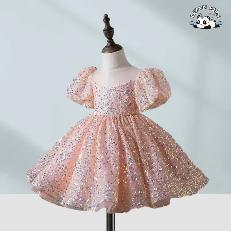 LEZONKIDS - Custom Girls Sequin Princess Puff Dress Girls Ball Gown Party Flower Girl Dresses